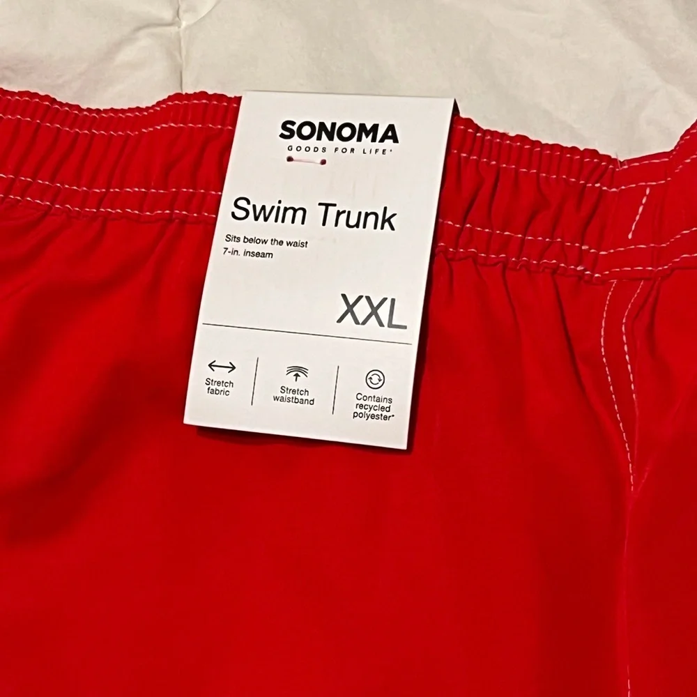 NWT Sonoma Mens Size XXL Color Block Swim Trunks Shorts‎ 7” Red And Grey